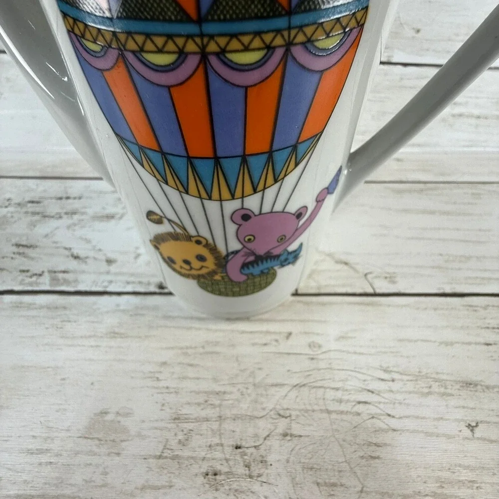 Vintage Kahla GDR Hot Air Balloon Animals Porcelain Coffee Pot East Germany Gold